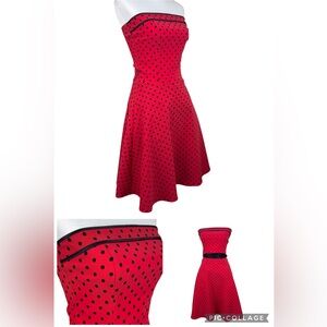 NWT Y2K Red Polka Dot Pinup Rockabilly Retro Strapless 50’s Dress Size 5